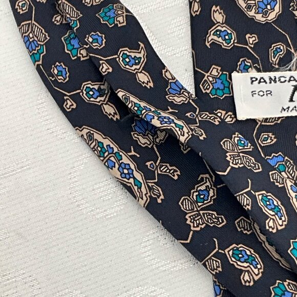 Pancaldi for Marek Navy/Gold Floral Paisley Silk Tie Made in Italy - Picture 4 of 5